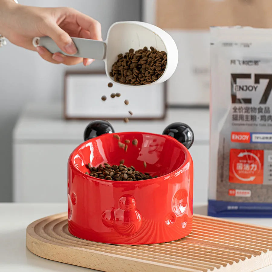 Pet Zen - Ceramic High-footed Pet Cat Bowl With Neck Protection, Double Bowl Anti-spill Food And Water Dish For Cats And D...