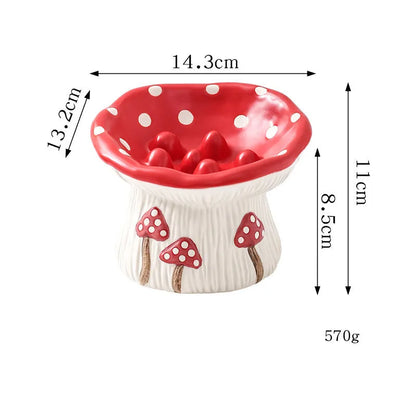 Pet Zen - Creative Mushroom Modeling Tall Pet Bowl Cute Cat Bowl Dog Bowl Household Cat Dog Food Basin Drinking Water Bowl...