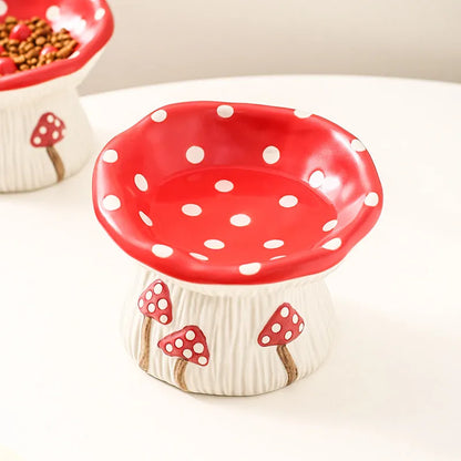 Pet Zen - Creative Mushroom Modeling Tall Pet Bowl Cute Cat Bowl Dog Bowl Household Cat Dog Food Basin Drinking Water Bowl...
