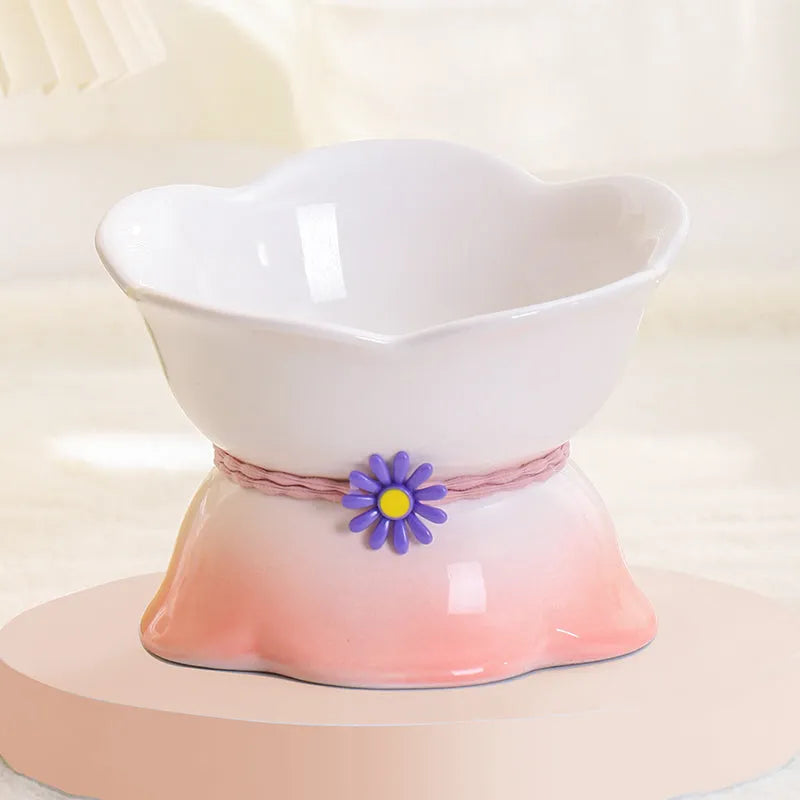 Pet Zen - Cute Cat Bowl Ceramic Flower Gradient - Bowls
