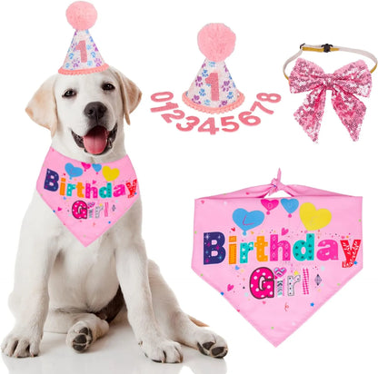 Pet Zen - Dog Birthday Party Supplies Boy Girl Dog Birthday Hat With Numbers Dog Puppy Birthday Bandana Hat Bow  Puppy Bir...