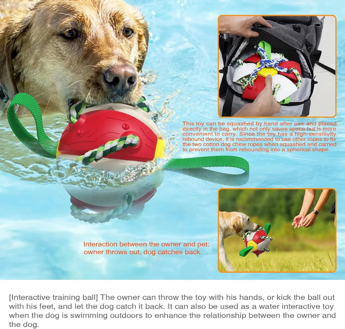 Pet Zen - Dog Toy Balls With Chewing Ropes Pet Flying Saucer Ball Dog Toy Interactive Dog Toys For Tug Of War Best Gifts F...