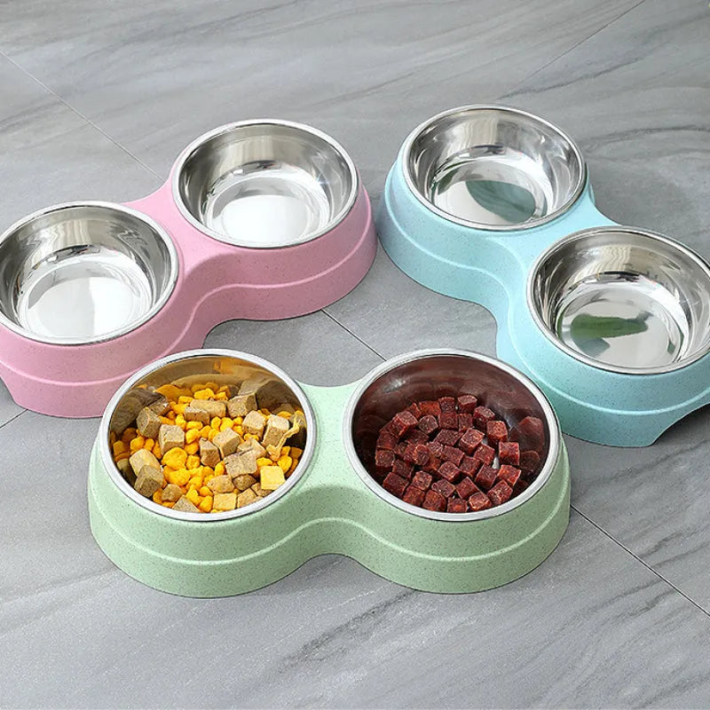 Pet Zen - Double Pet Bowls Dog Food Water Feeder Stainless Steel Pet - 5