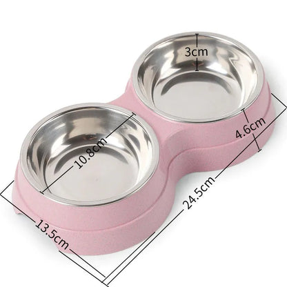 Pet Zen - Double Pet Bowls Dog Food Water Feeder Stainless Steel Pet - 5