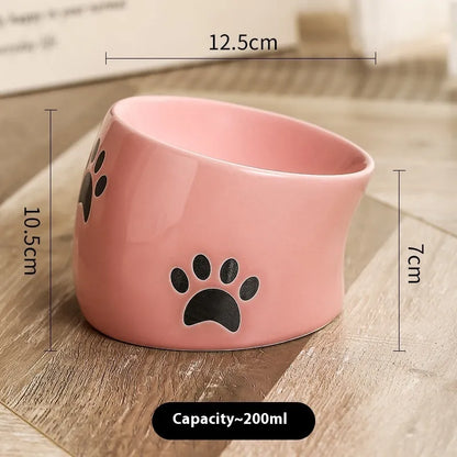 Pet Zen - Drinking Water Neck Protection Pet Ceramic Oblique Mouth High Foot Food Basin - 0