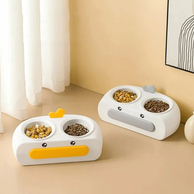 Pet Zen - Duck Design Pet Double Bowl Plastic Kitten Dog Food Drinking Tray Feeder Cat Feeding Pet Supplies Accessories - ...