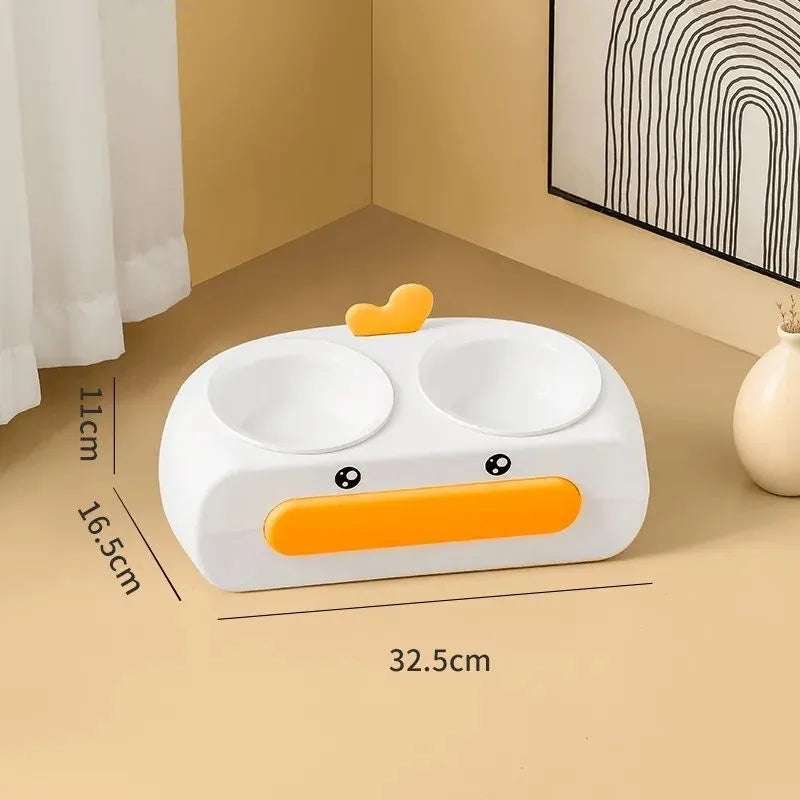 Pet Zen - Duck Design Pet Double Bowl Plastic Kitten Dog Food Drinking Tray Feeder Cat Feeding Pet Supplies Accessories - ...