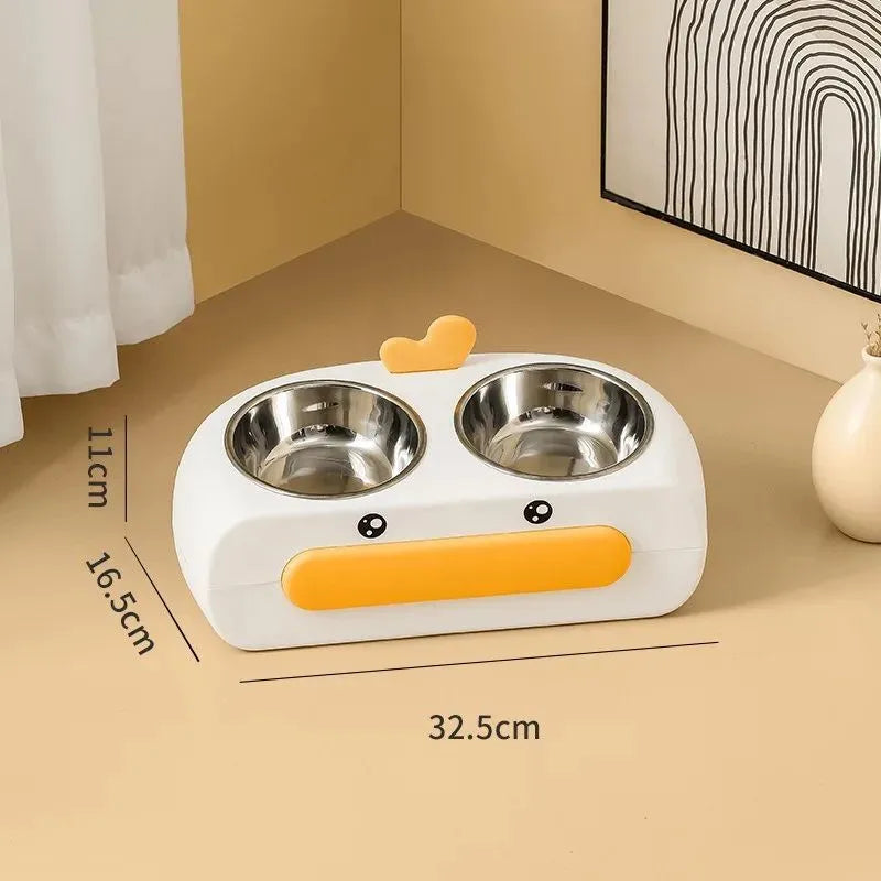 Pet Zen - Duck Design Pet Double Bowl Plastic Kitten Dog Food Drinking Tray Feeder Cat Feeding Pet Supplies Accessories - ...