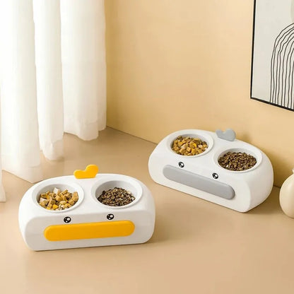 Pet Zen - Duck Design Pet Double Bowl Plastic Kitten Dog Food Drinking Tray Feeder Cat Feeding Pet Supplies Accessories - ...