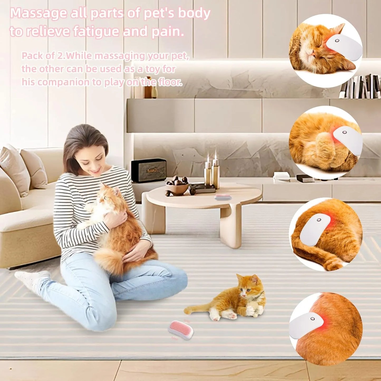 Pet Zen - Electric Massage Cat Brushes Hand Held Portable Vibration Pet Brushes Remove Loose Hair Of Cats And Dogs And Sor...