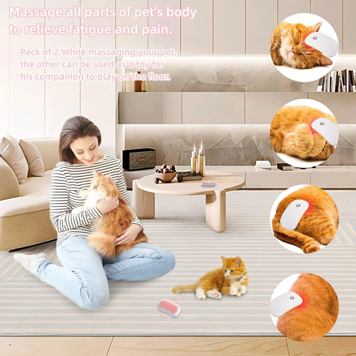 Pet Zen - Electric Massage Cat Brushes Hand Held Portable Vibration Pet Brushes Remove Loose Hair Of Cats And Dogs And Sor...