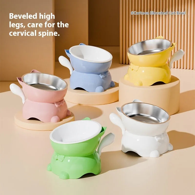 Pet Zen - Elevated Cat Bowl Anti-Vomit Stainless Steel Ergonomic - Pet Bowls