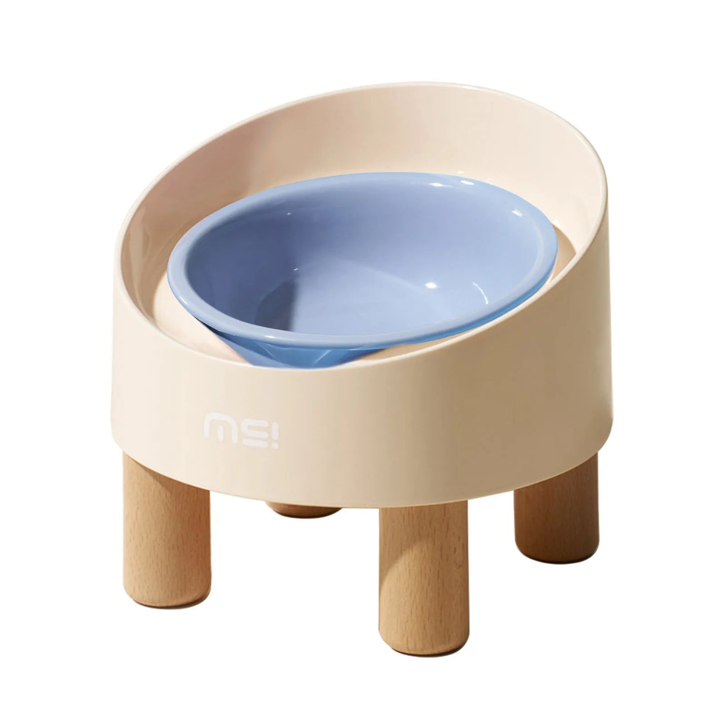 Pet Zen - Elevated Cat Bowl Ceramic Dish with Beech Wood Stand - Bowls