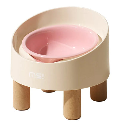 Pet Zen - Elevated Ceramic Cat Bowl with Beech Wood Stand for Comfort - 0