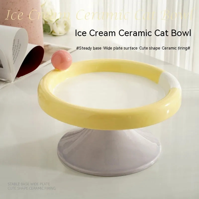 Pet Zen - Ice Cream High Foot Ceramic Double Tone Cat Bowl - Bowls