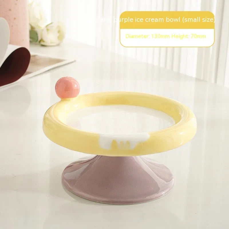 Pet Zen - Ice Cream High Foot Ceramic Double Tone Cat Bowl - Bowls