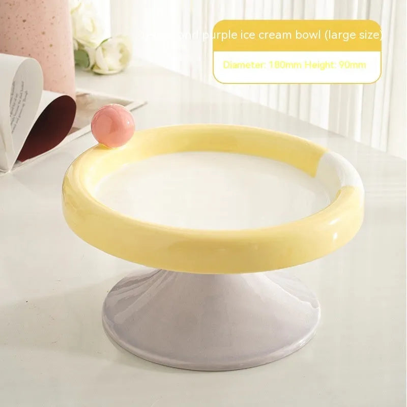 Pet Zen - Ice Cream High Foot Ceramic Double Tone Cat Bowl - 0