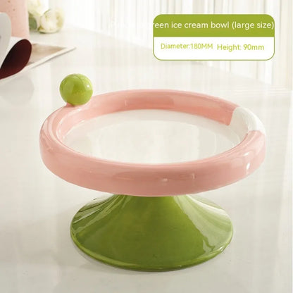 Pet Zen - Ice Cream High Foot Ceramic Double Tone Cat Bowl - Bowls