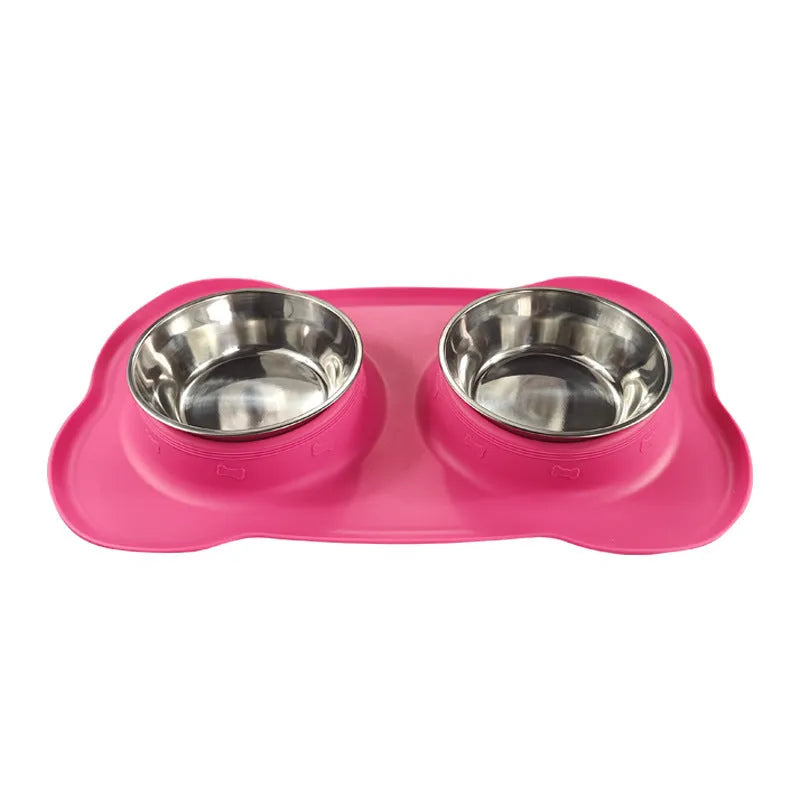 Pet Zen - Large Silicone Pet Bowl Double Dog Bowl Stainless Steel - 0
