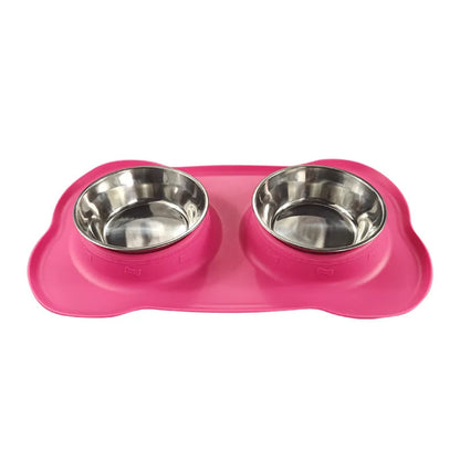 Pet Zen - Large Silicone Pet Bowl Double Dog Bowl Stainless Steel - 0