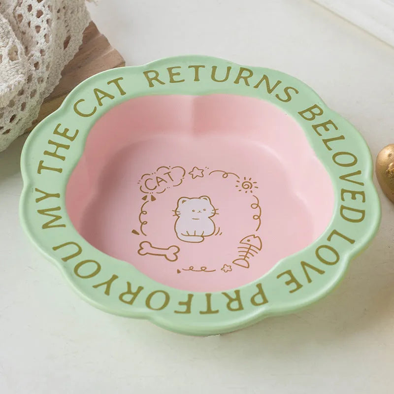 Pet Zen - Neck Anti-tumble Acrylic Lace Ceramic Cat Bowl - Bowls