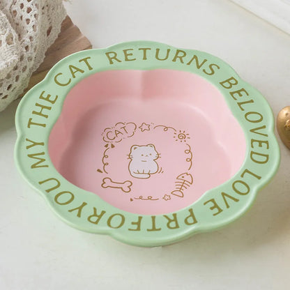 Pet Zen - Neck Anti-tumble Acrylic Lace Ceramic Cat Bowl - 0