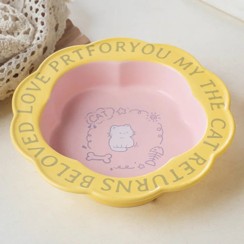 Pet Zen - Neck Anti-tumble Acrylic Lace Ceramic Cat Bowl - 0