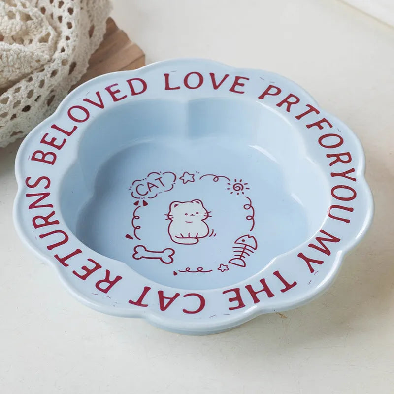 Pet Zen - Neck Anti-tumble Acrylic Lace Ceramic Cat Bowl - 0