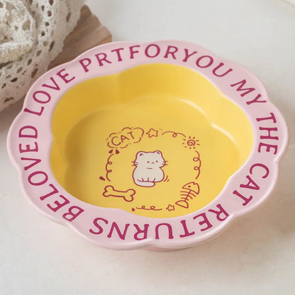 Pet Zen - Neck Anti-tumble Acrylic Lace Ceramic Cat Bowl - Bowls