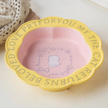 Pet Zen - Neck Anti-tumble Acrylic Lace Ceramic Cat Bowl - Bowls