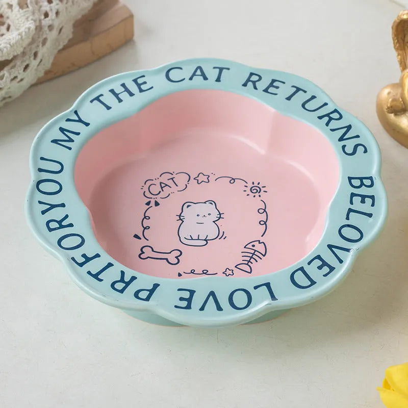 Pet Zen - Neck Anti-tumble Acrylic Lace Ceramic Cat Bowl - Bowls