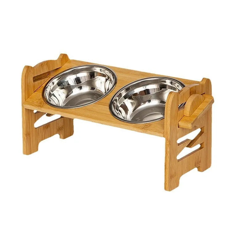Pet Zen - Pet Cat Food Double Bowl Bracket Stainless Steel Dining Trolley - 0