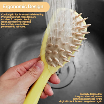 Pet Zen - Pet Silicone Shampoo Brush For Long Short Hair Dogs Cats Washing Dog Washing Brush With Handle For Bathing Massa...