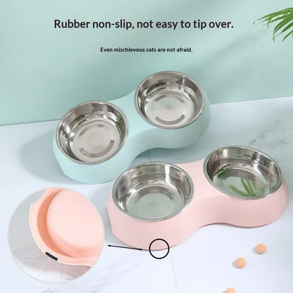 Pet Zen - Pet Stainless Steel Double Bowl Dog Feeder In Macaron Colors - 0