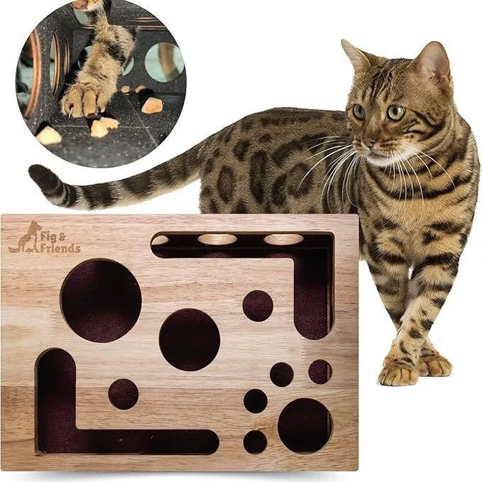 Pet Zen - Solid Wood Maze Cat Toy Square Cat Self-hi - 0