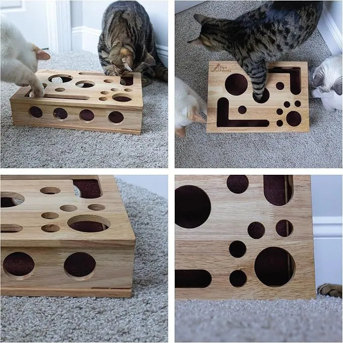 Pet Zen - Solid Wood Maze Cat Toy Square Cat Self-hi - 0