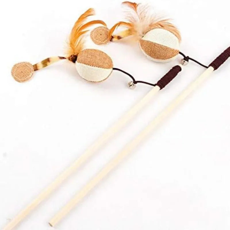 Pet Zen - Teaser Feather Toys Kitten Funny Colorful Rod Cat Wand Toys Wood Pet Cat Toys Interactive Stick Pet Cat Supplies...