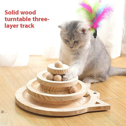 Pet Zen - Toy Solid Wood Turntable Self-Hi Cat Teaser - 0