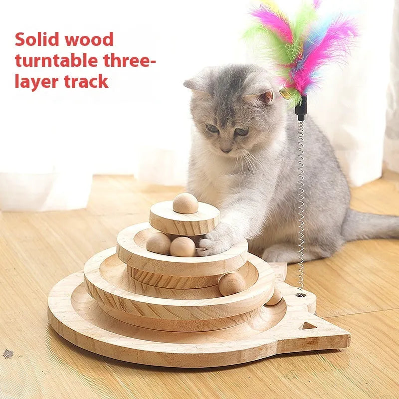 Pet Zen - Toy Solid Wood Turntable Self-Hi Cat Teaser - 0