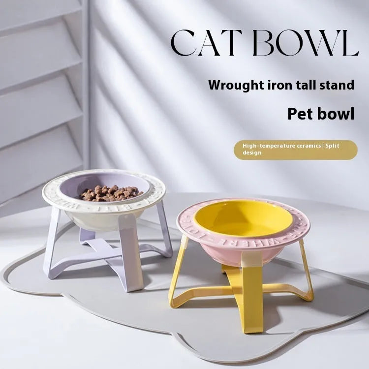 Pet Zen - UFO Ceramic Cat Bowl Dog Bowl Rack Neck Protection Anti-tumble - 0