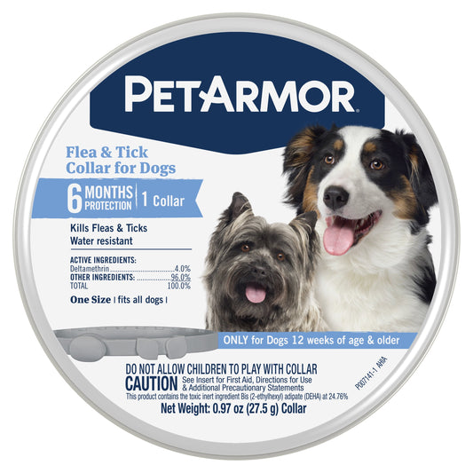 PetArmor Flea and Tick Collar for Dogs, long lasting dog flea collar 6 months, water resistant, fits all dogs