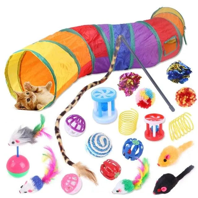 Colorful Stevvex mouse-shaped cat toy balls and feather sticks in a 14-piece set, perfect for interactive play and fun for...