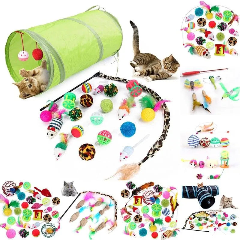 Colorful Stevvex mouse-shaped cat toy balls and feather sticks in a 14-piece set, perfect for interactive play and fun for...