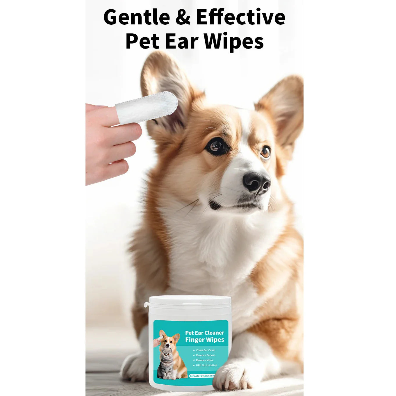 Gentle Pet Ear Cleaning Wipes for Easy Ear Care with Fingertips for Pets