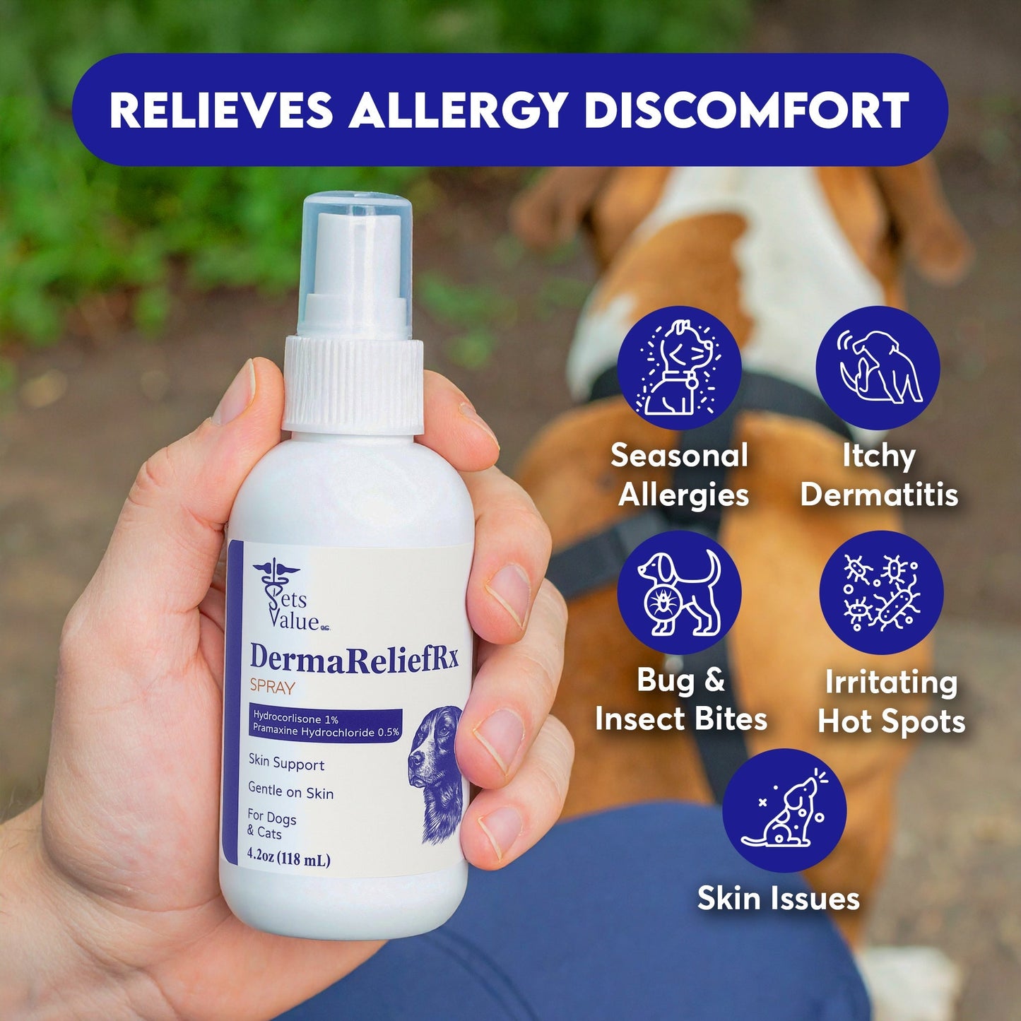 Horizon Animal Care DermaReliefRx Spray for pet itch relief spray for cats and dogs, promoting skin relief from allergies