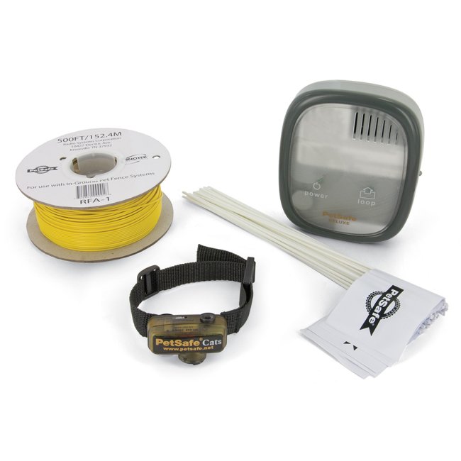 Perimeter Technologies Wireless Cat Fence System with collar, battery, wire spool, and installation accessories