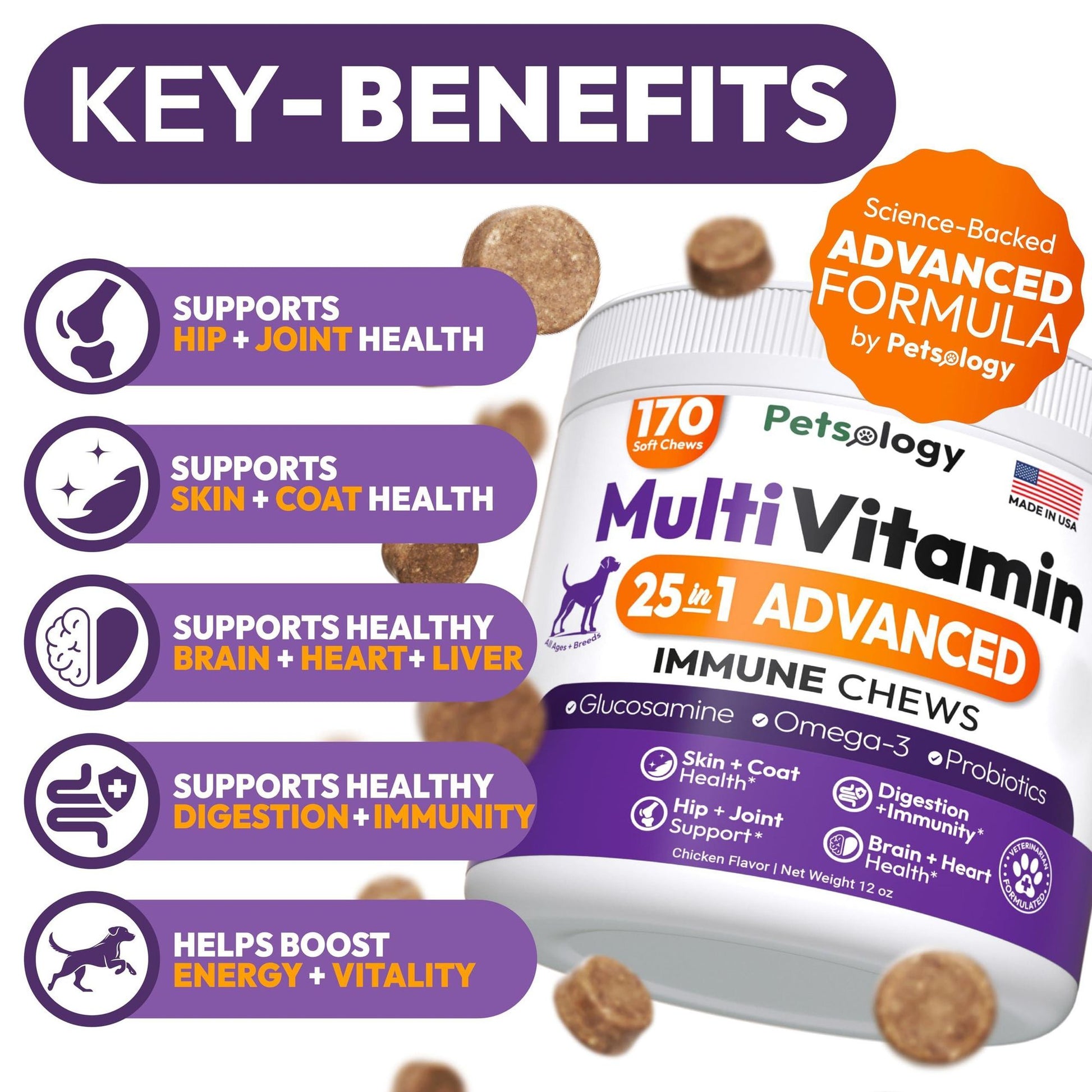 Petsology Dog Multivitamin Chewable Supplements 25-in-1 Purrfect Pet Kingdom