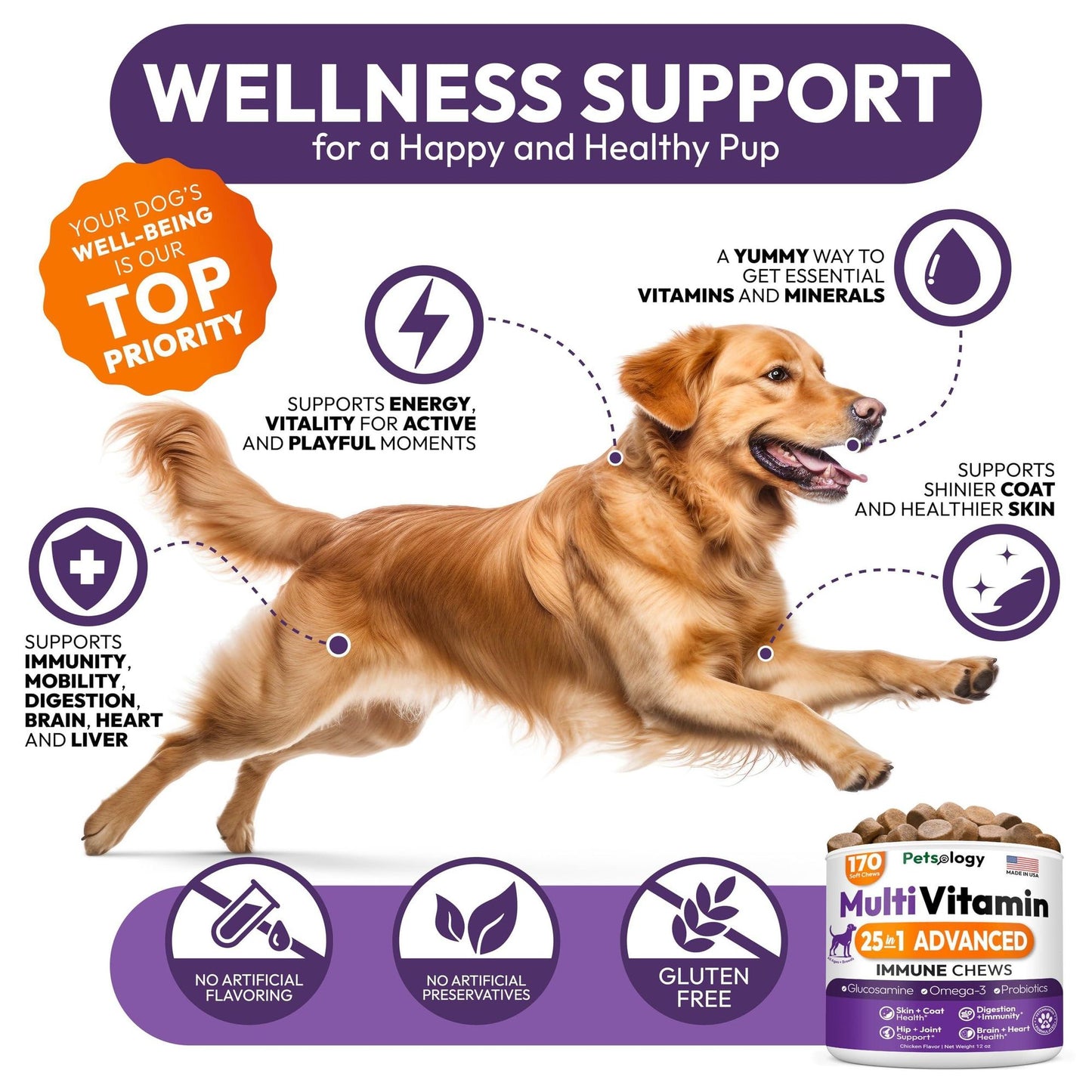 Petsology Dog Multivitamin Chewable Supplements 25-in-1 Purrfect Pet Kingdom