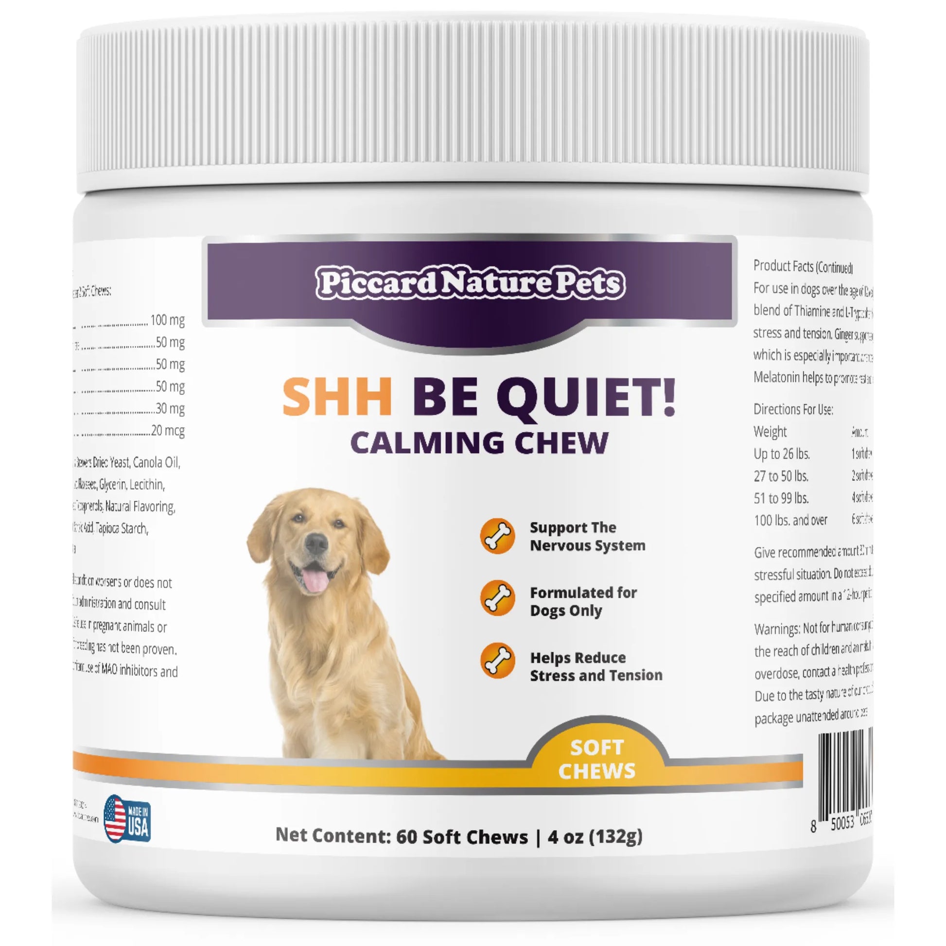 PiccardNaturePets Shh Be Quiet! Calming Aid Dog Supplement by Paw and Tail Supply, priced at $18.99, ideal for dog health ...