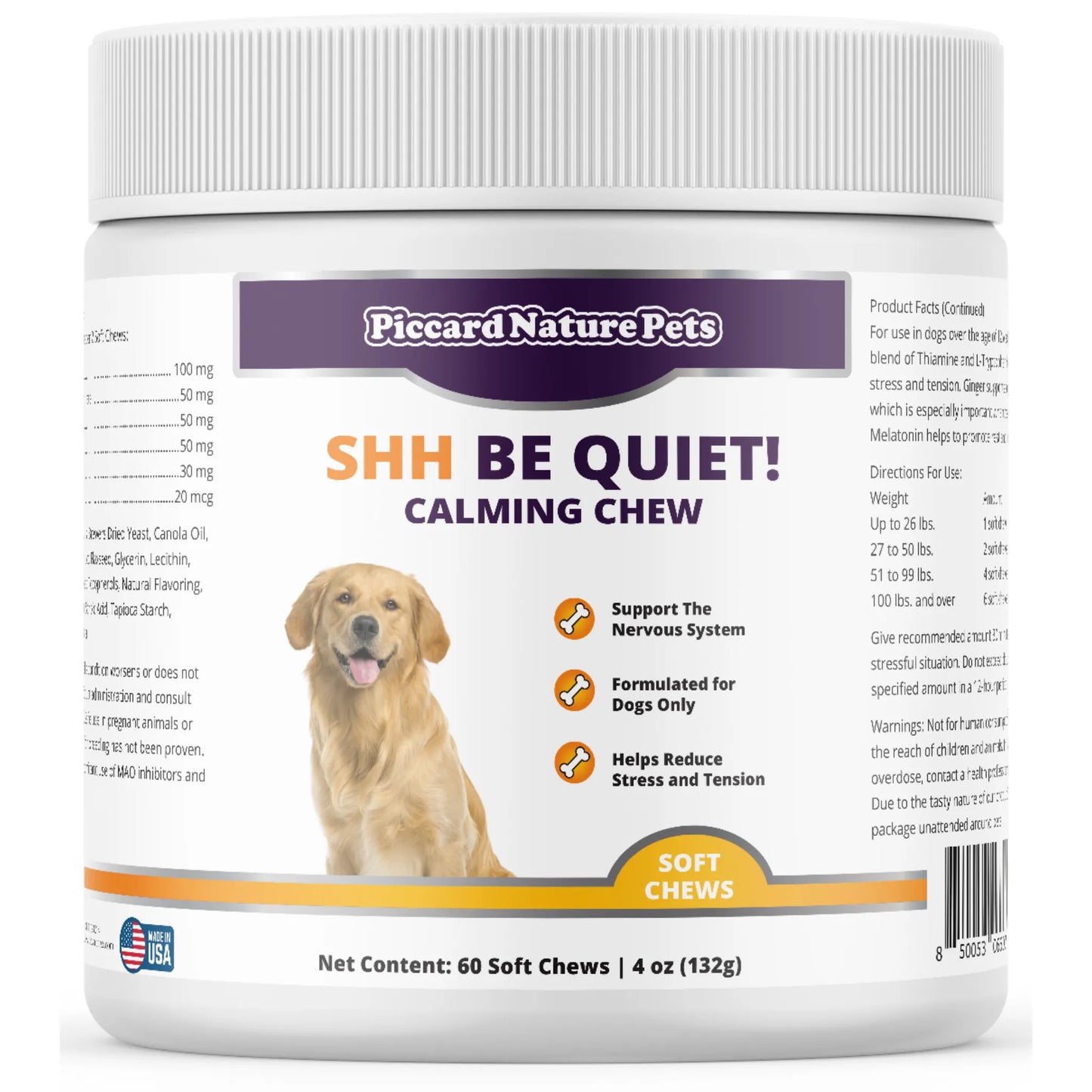 PiccardNaturePets Shh Be Quiet! Calming Aid Dog Supplement by Paw and Tail Supply, priced at $18.99, ideal for dog health ...